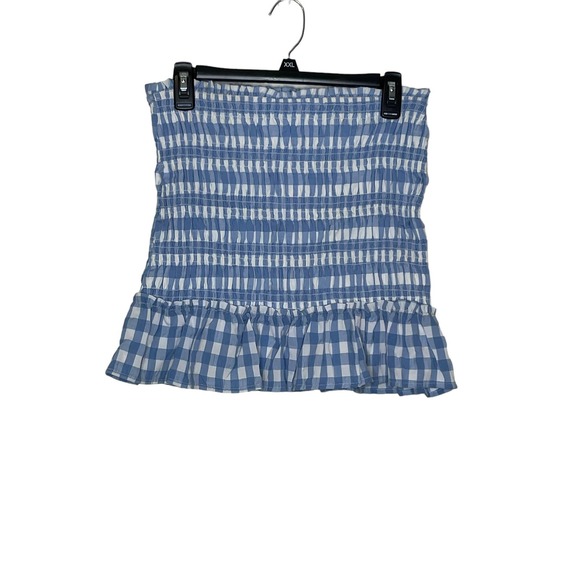 Impeccable Pig Women Skirt Lined Check Ruffle Hem Elastic Waist‎ Blue Medium NWT - Picture 7 of 7